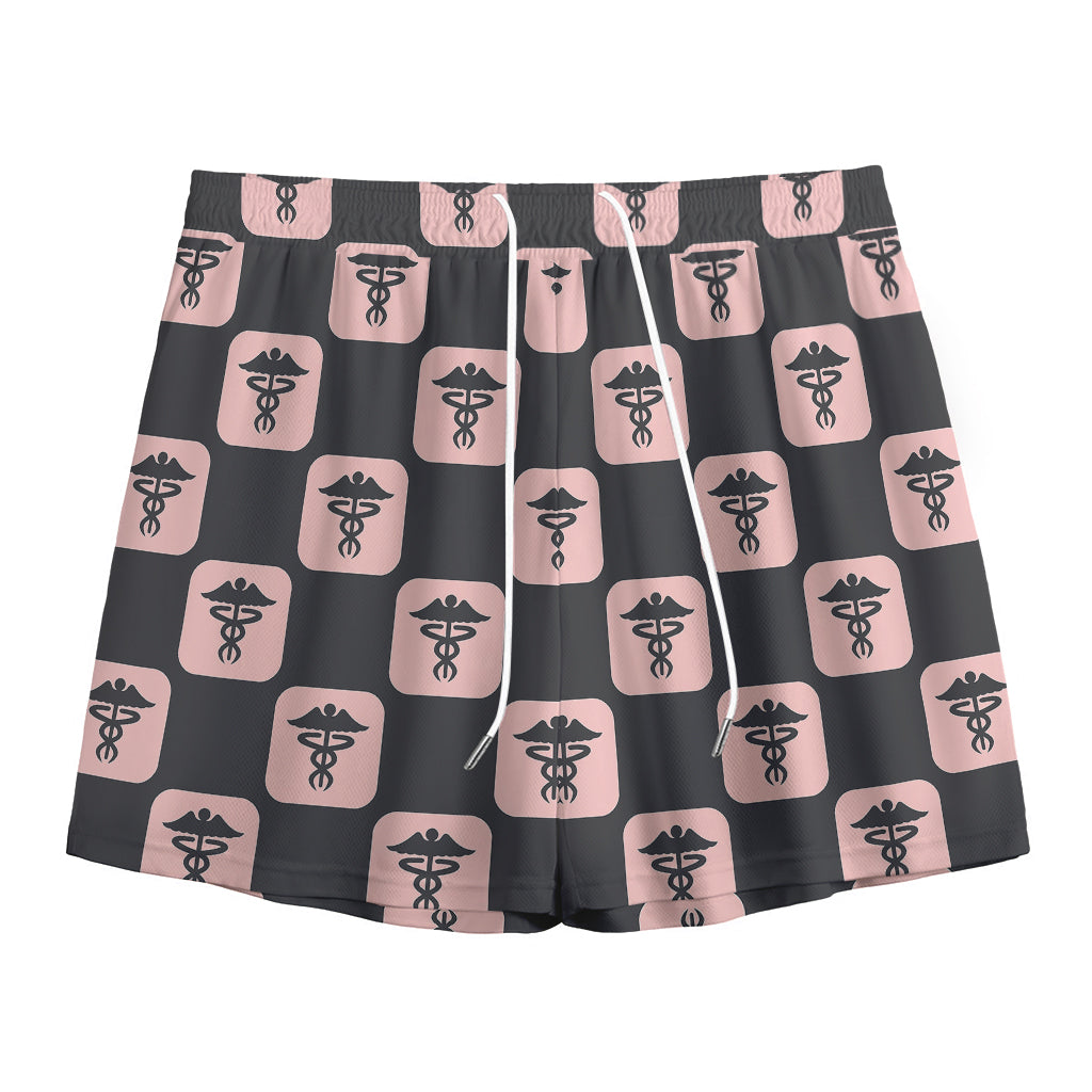 Caduceus Pattern Print Mesh Shorts