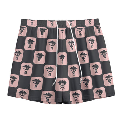 Caduceus Pattern Print Mesh Shorts