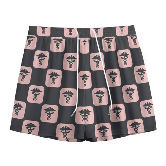 Caduceus Pattern Print Mesh Shorts