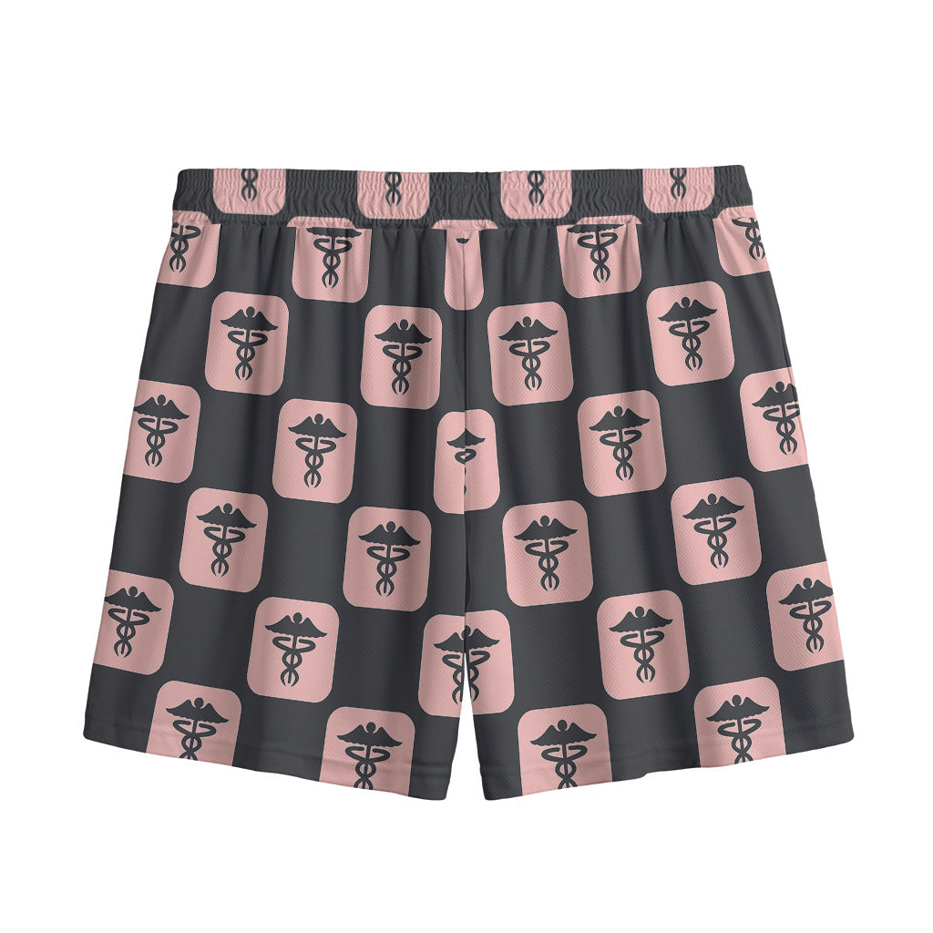 Caduceus Pattern Print Mesh Shorts