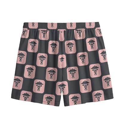 Caduceus Pattern Print Mesh Shorts