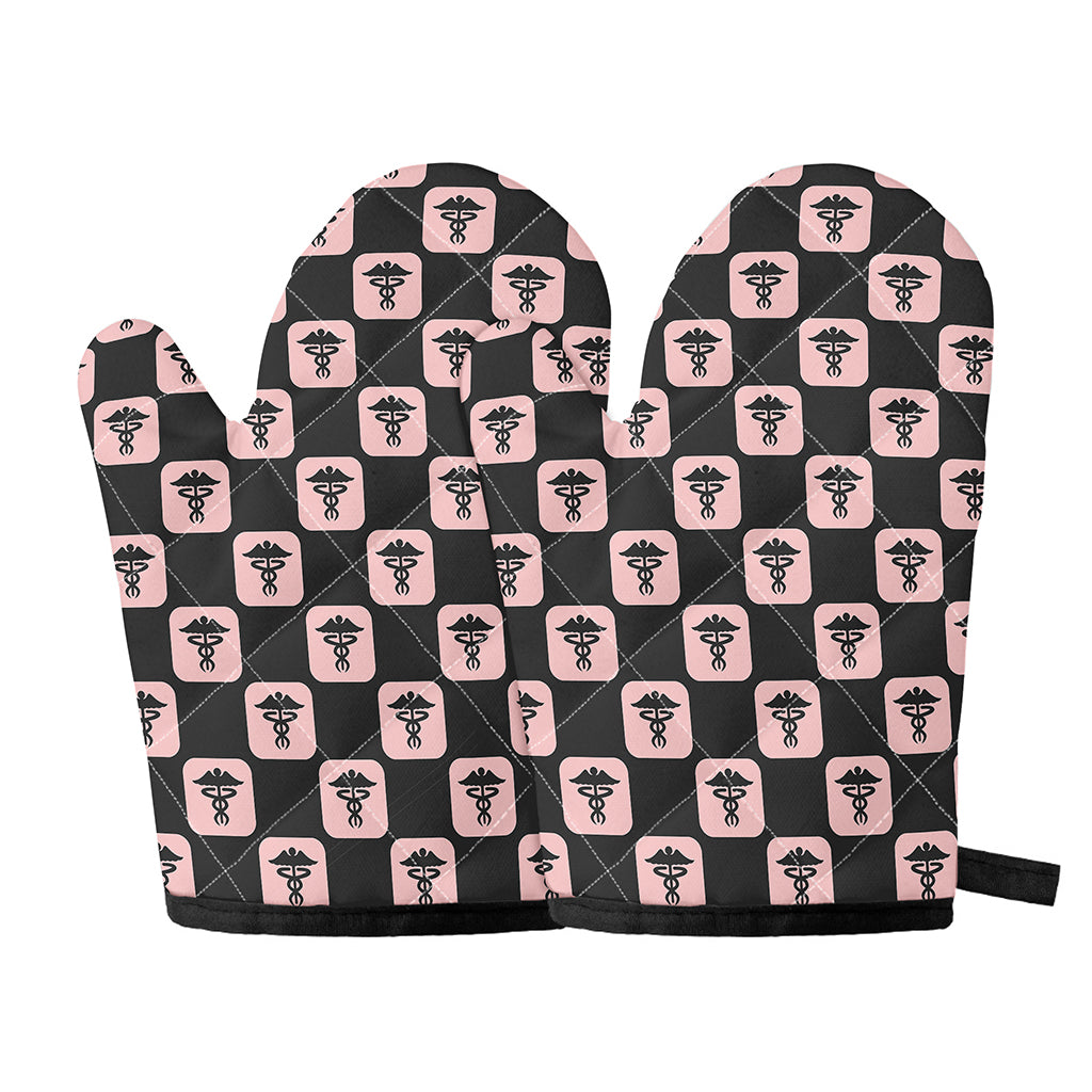 Caduceus Pattern Print Oven Mitts
