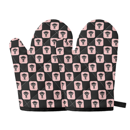 Caduceus Pattern Print Oven Mitts