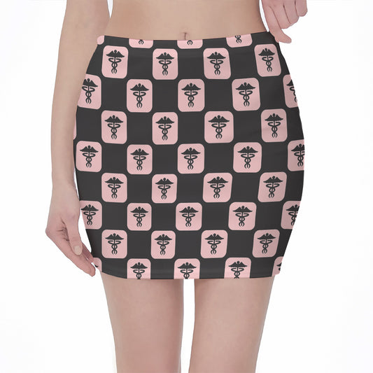 Caduceus Pattern Print Pencil Mini Skirt