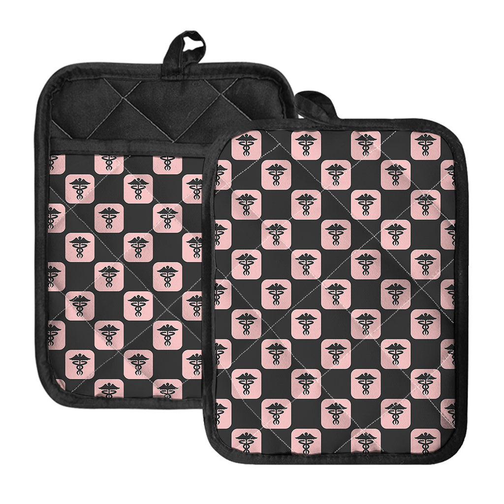 Caduceus Pattern Print Pot Holders With Pocket