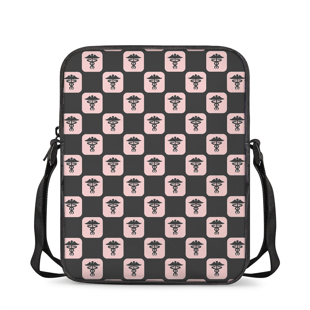 Caduceus Pattern Print Rectangular Crossbody Bag