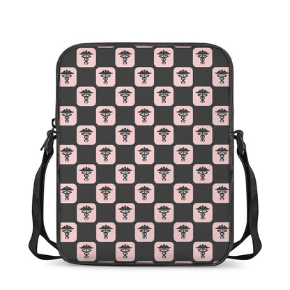 Caduceus Pattern Print Rectangular Crossbody Bag