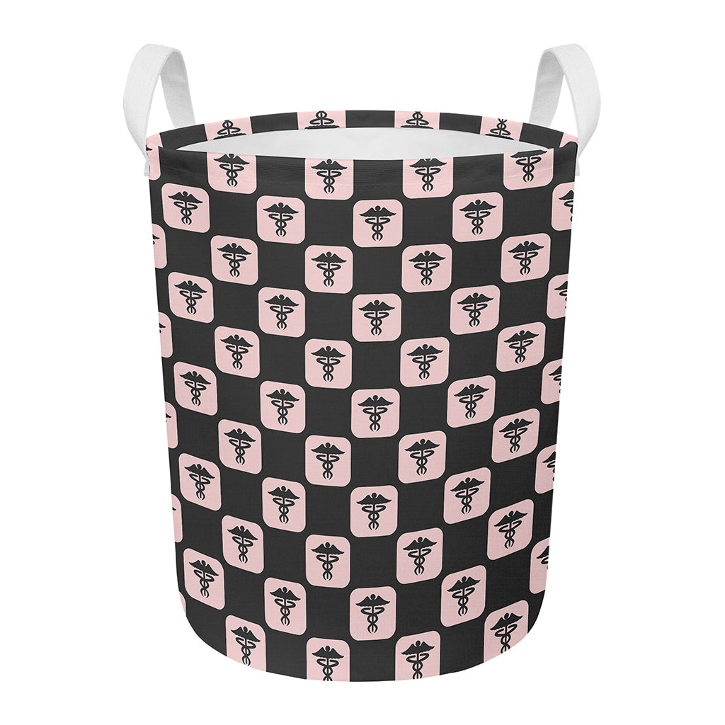 Caduceus Pattern Print Round Laundry Basket