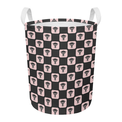 Caduceus Pattern Print Round Laundry Basket