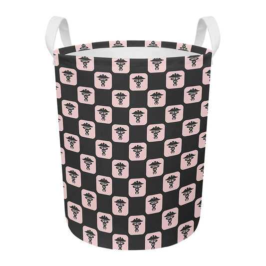 Caduceus Pattern Print Round Laundry Basket