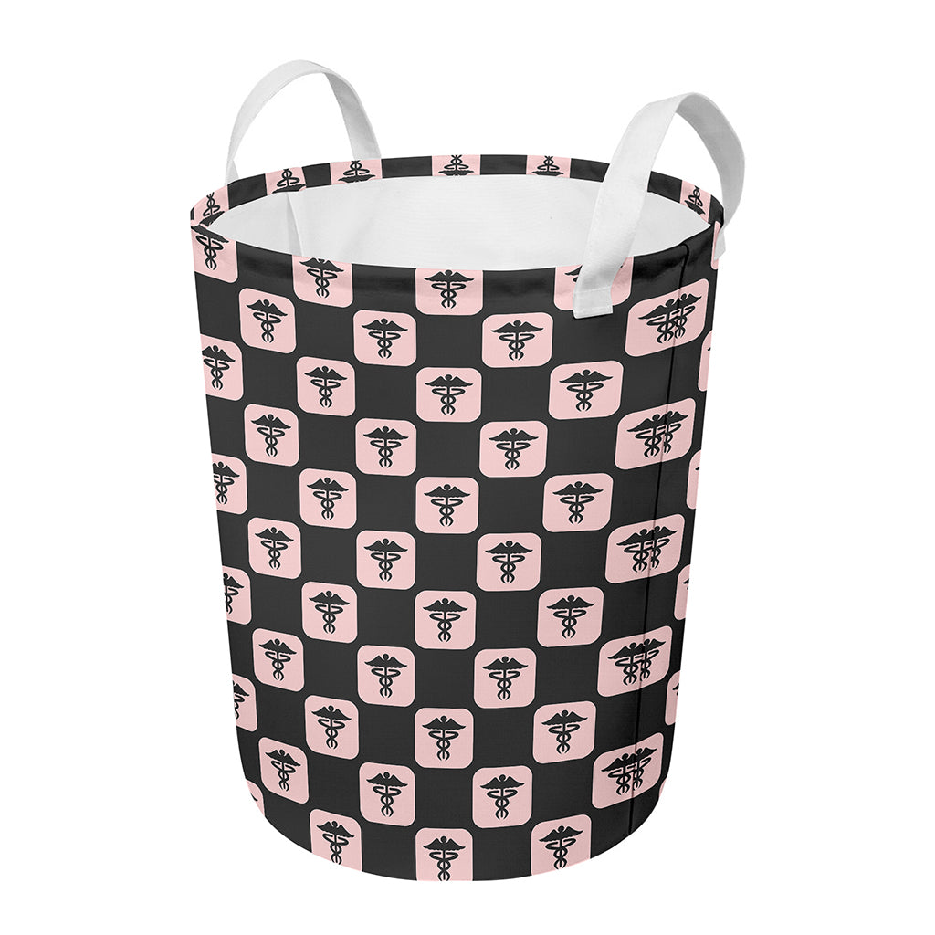 Caduceus Pattern Print Round Laundry Basket