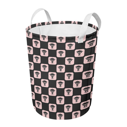 Caduceus Pattern Print Round Laundry Basket