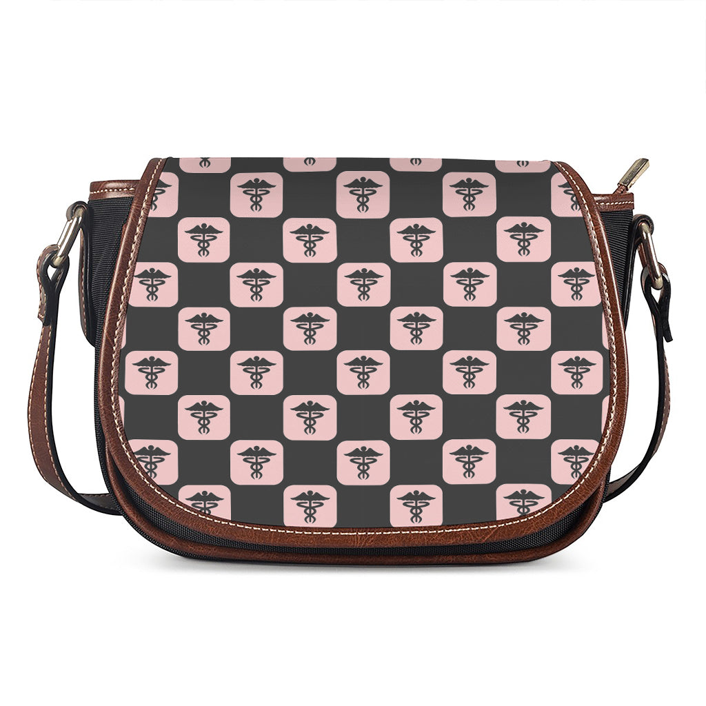 Caduceus Pattern Print Saddle Bag