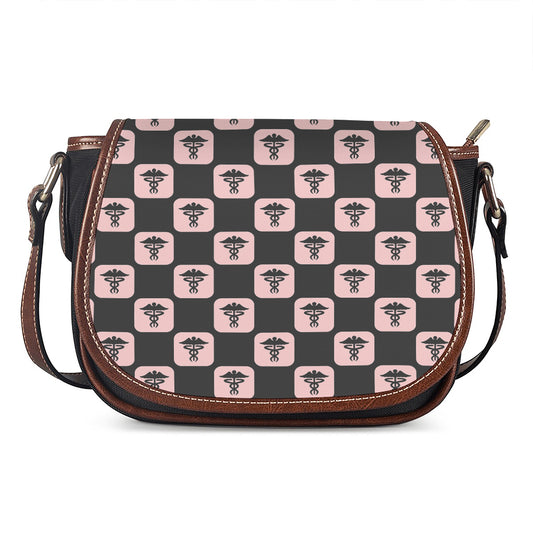 Caduceus Pattern Print Saddle Bag