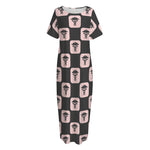 Caduceus Pattern Print Short Sleeve Long Nightdress