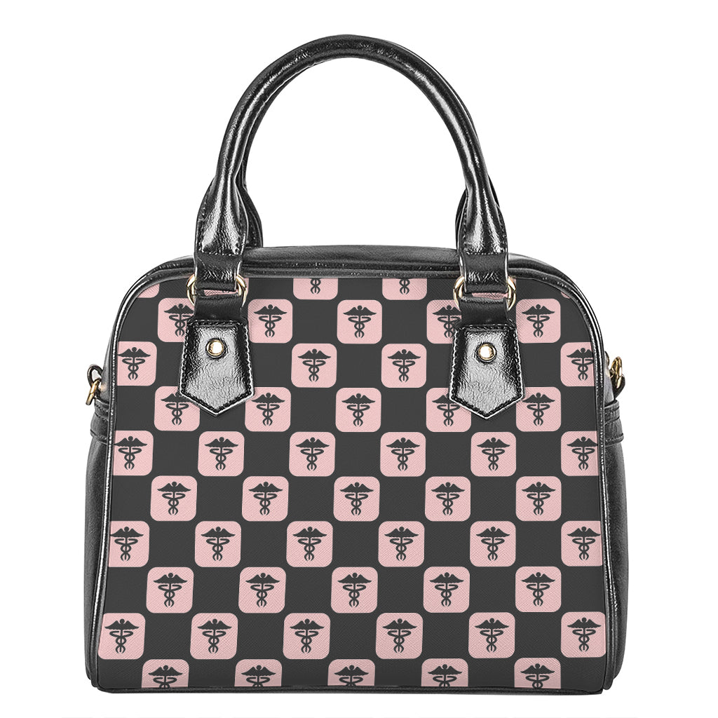 Caduceus Pattern Print Shoulder Handbag