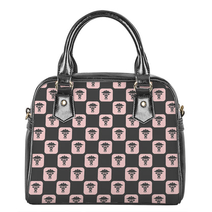 Caduceus Pattern Print Shoulder Handbag