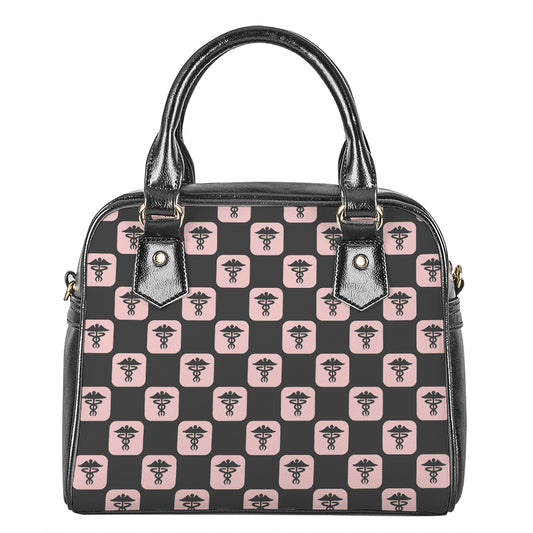 Caduceus Pattern Print Shoulder Handbag