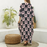 Caduceus Pattern Print Silk V-Neck Kaftan Dress