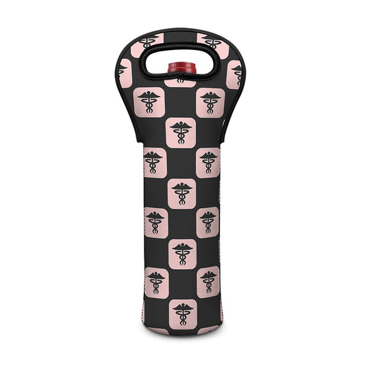 Caduceus Pattern Print Single Neoprene Wine Tote