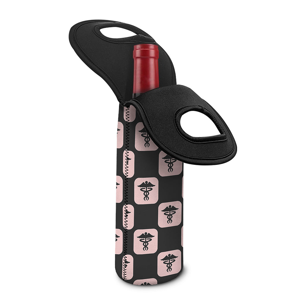 Caduceus Pattern Print Single Neoprene Wine Tote