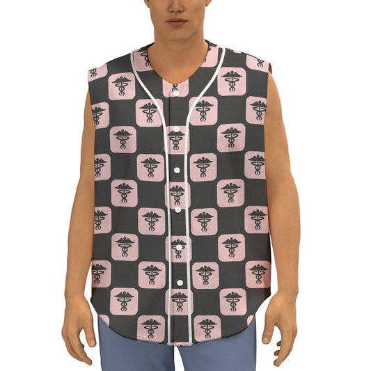 Caduceus Pattern Print Sleeveless Baseball Jersey