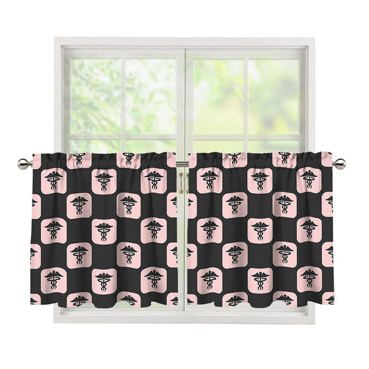 Caduceus Pattern Print Tier Curtains