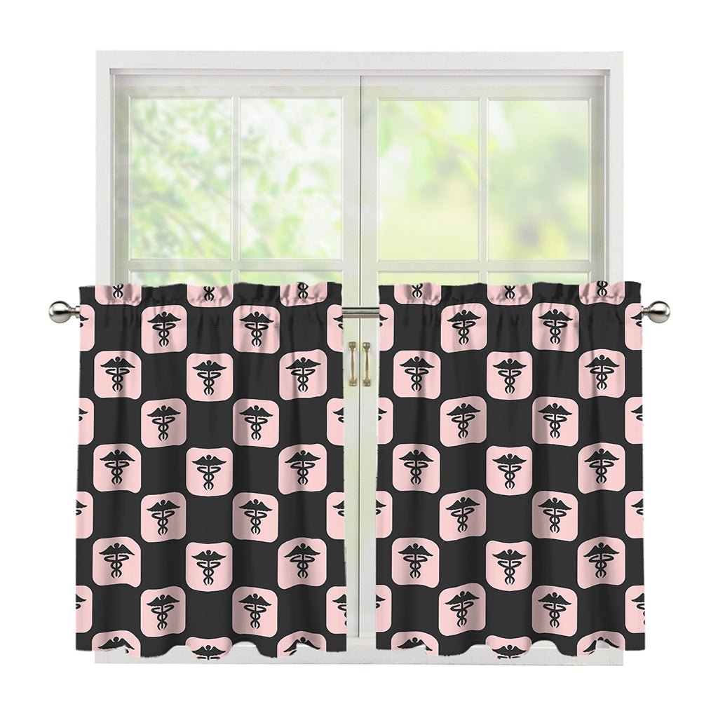 Caduceus Pattern Print Tier Curtains