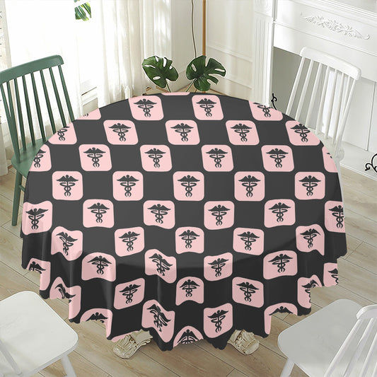 Caduceus Pattern Print Waterproof Round Tablecloth