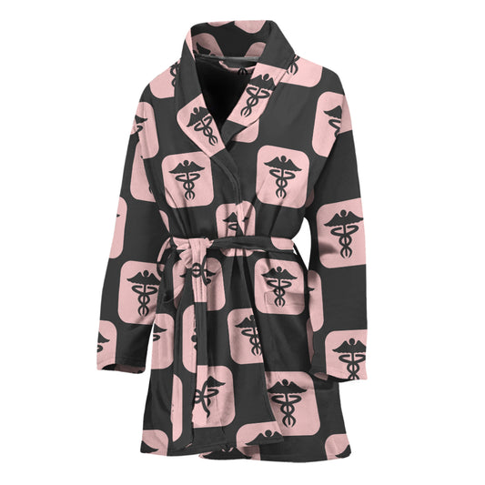 Caduceus Pattern Print Women's Bathrobe