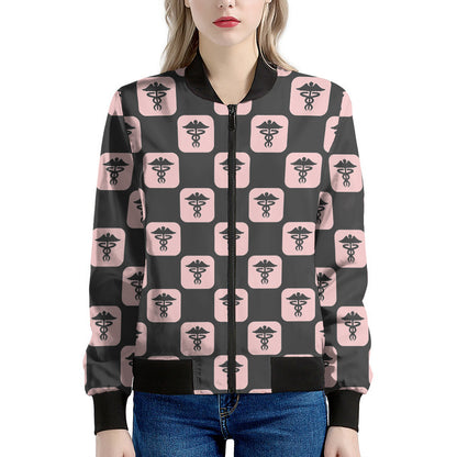 Caduceus Pattern Print Women's Bomber Jacket