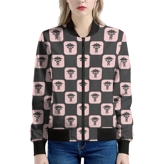 Caduceus Pattern Print Women's Bomber Jacket