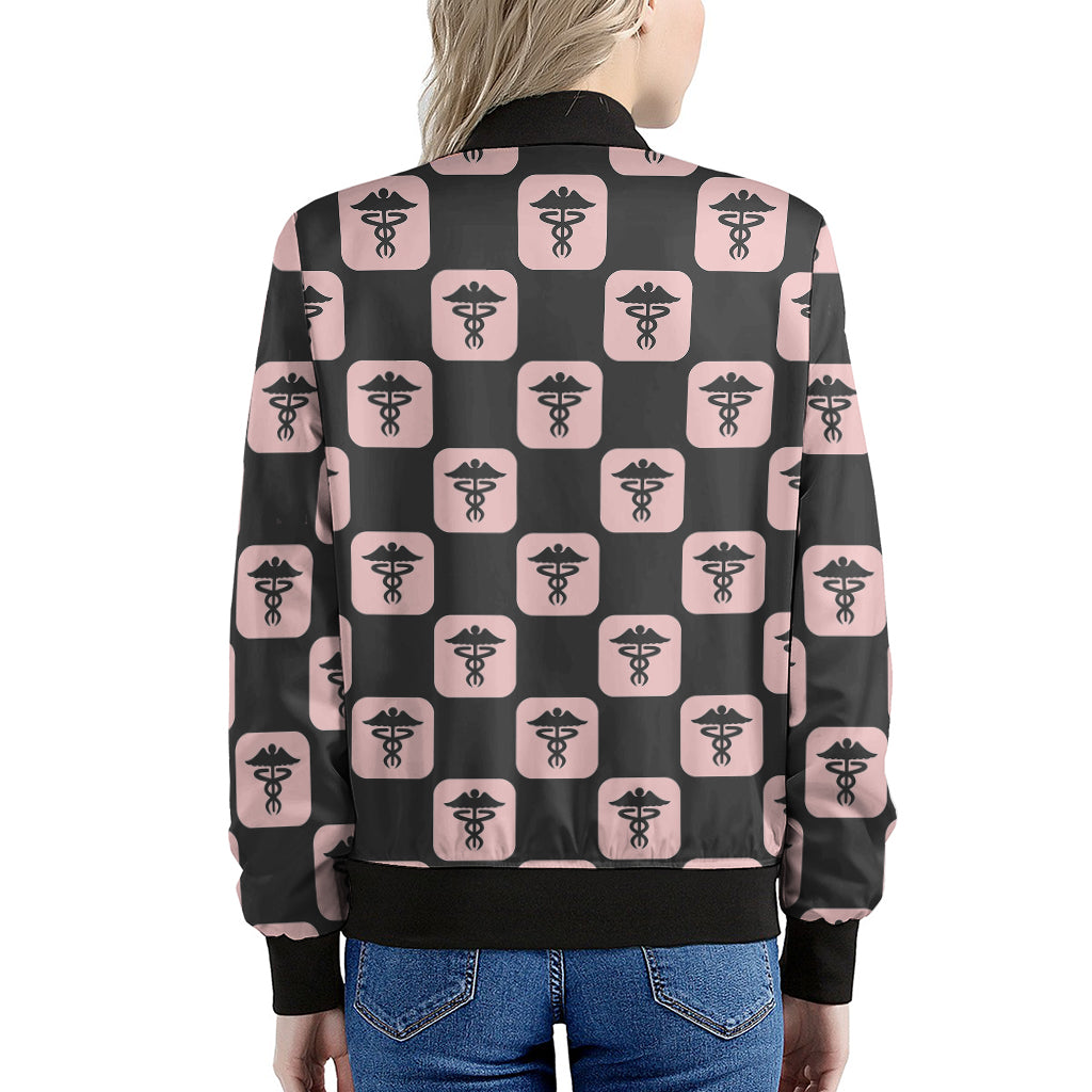 Caduceus Pattern Print Women's Bomber Jacket
