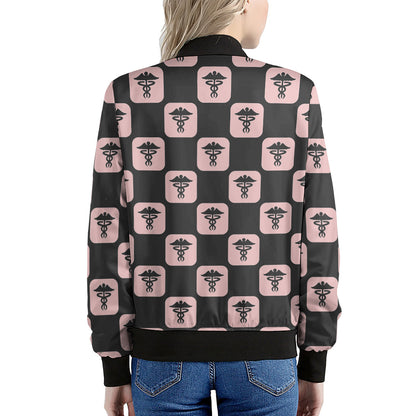 Caduceus Pattern Print Women's Bomber Jacket
