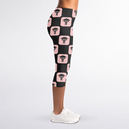 Caduceus Pattern Print Women's Capri Leggings