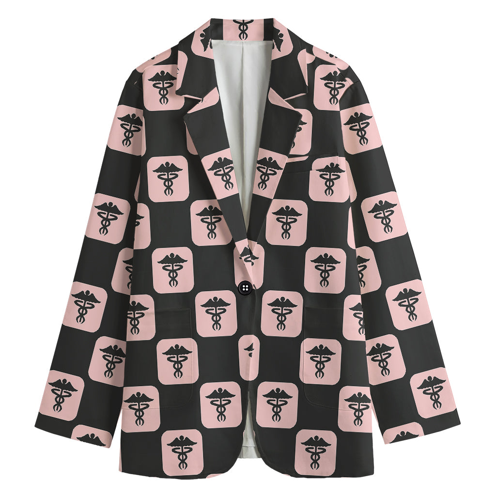 Caduceus Pattern Print Women's Cotton Blazer