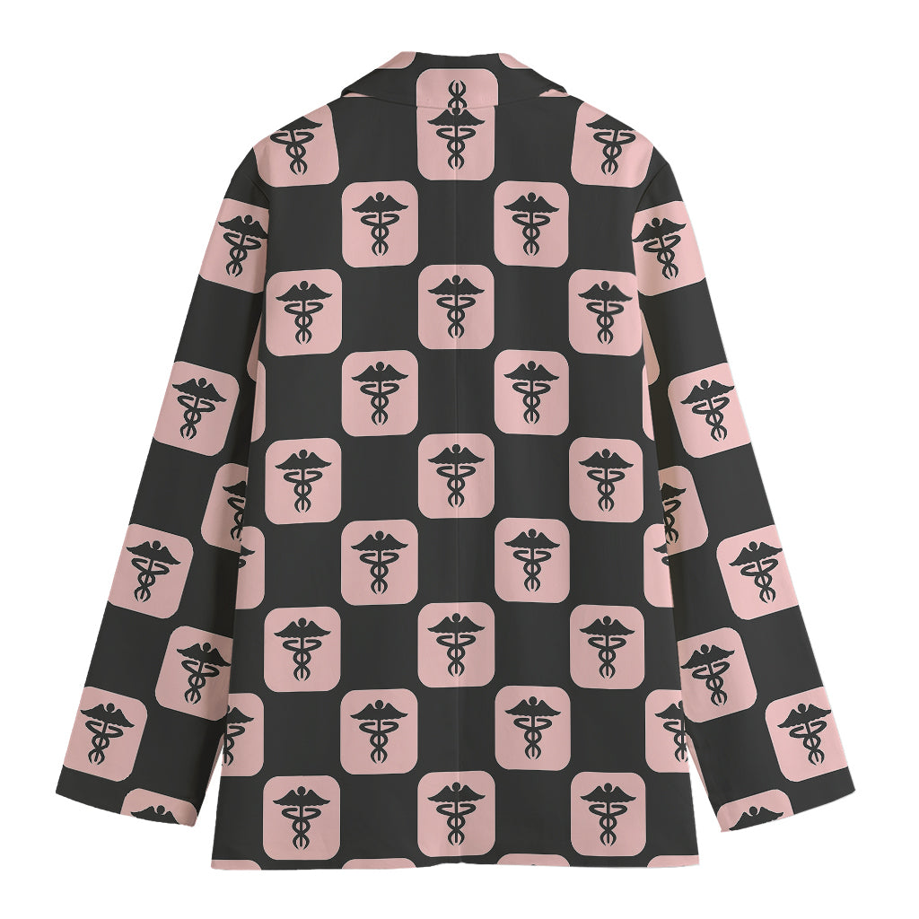 Caduceus Pattern Print Women's Cotton Blazer