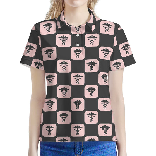 Caduceus Pattern Print Women's Polo Shirt