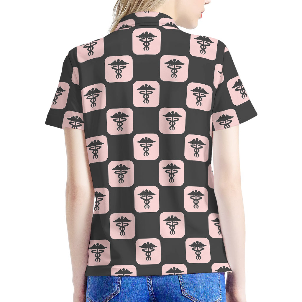 Caduceus Pattern Print Women's Polo Shirt