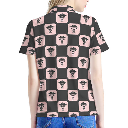 Caduceus Pattern Print Women's Polo Shirt