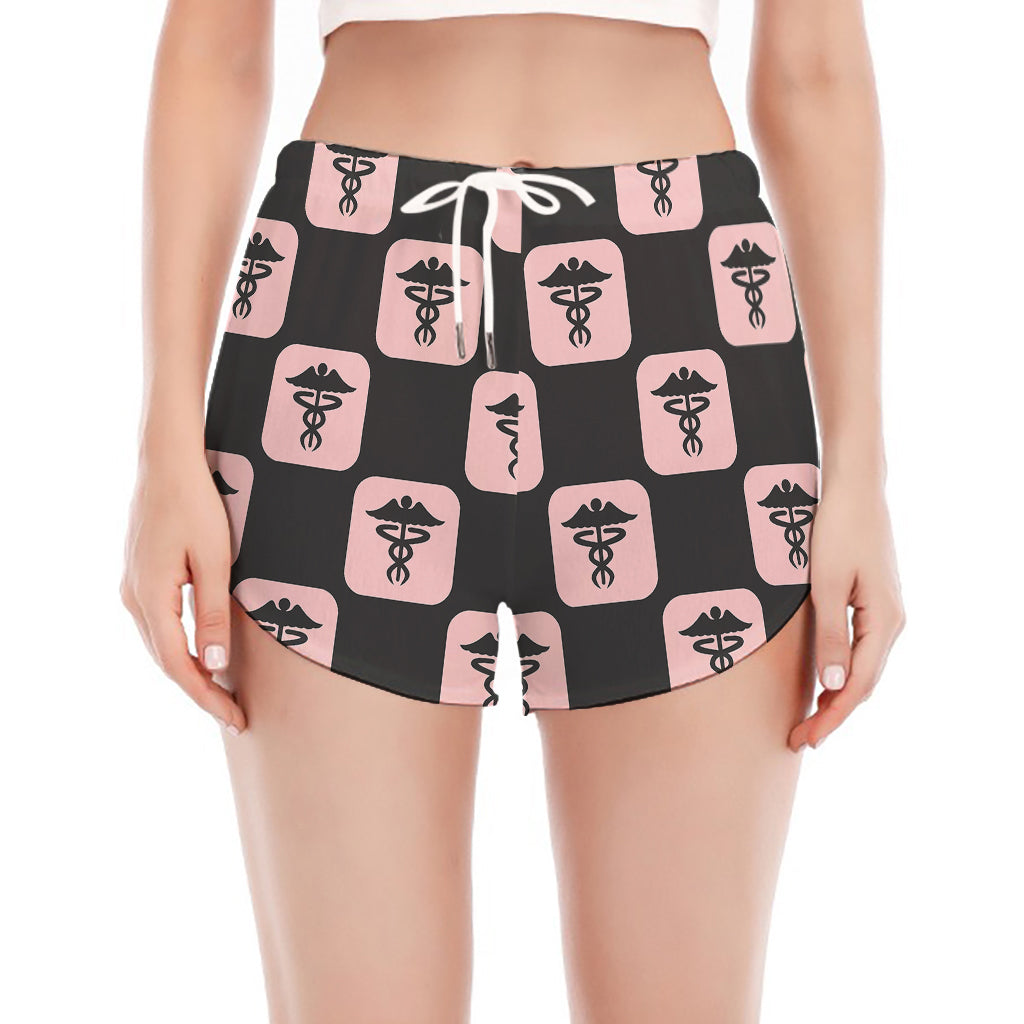 Caduceus Pattern Print Women's Split Running Shorts