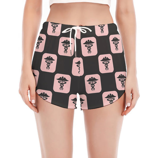 Caduceus Pattern Print Women's Split Running Shorts