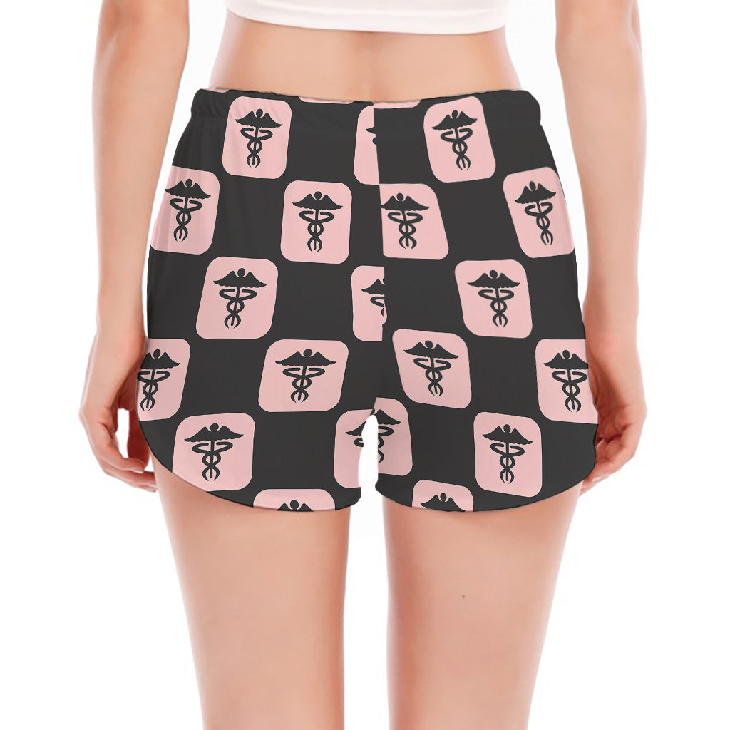 Caduceus Pattern Print Women's Split Running Shorts