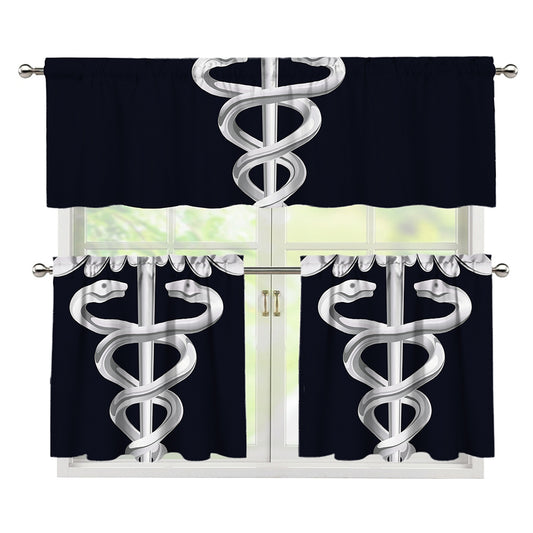 Caduceus Symbol Of Medicine Print 3 Piece Kitchen Curtains