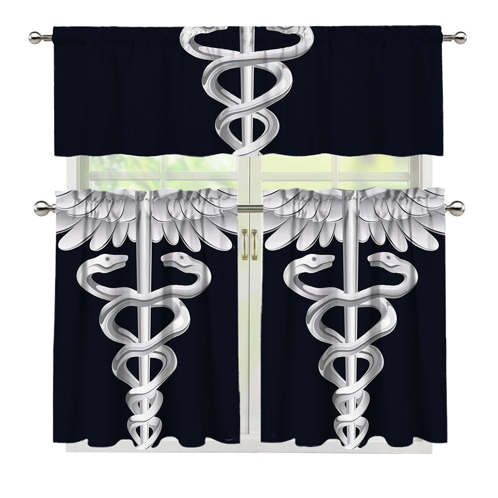 Caduceus Symbol Of Medicine Print 3 Piece Kitchen Curtains