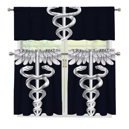 Caduceus Symbol Of Medicine Print 3 Piece Kitchen Curtains
