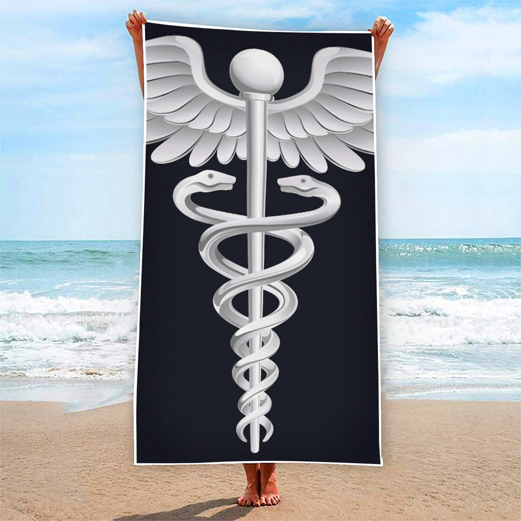 Caduceus Symbol Of Medicine Print Beach Towel