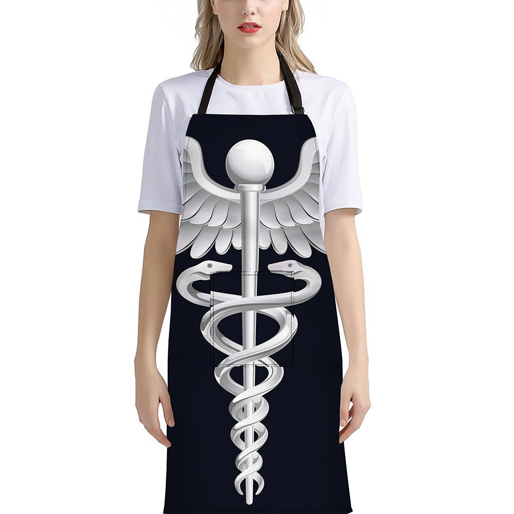 Caduceus Symbol Of Medicine Print Bib Apron With Pocket