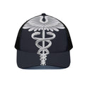 Caduceus Symbol Of Medicine Print Black Mesh Trucker Hat