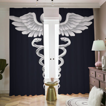 Caduceus Symbol Of Medicine Print Blackout Pencil Pleat Curtains